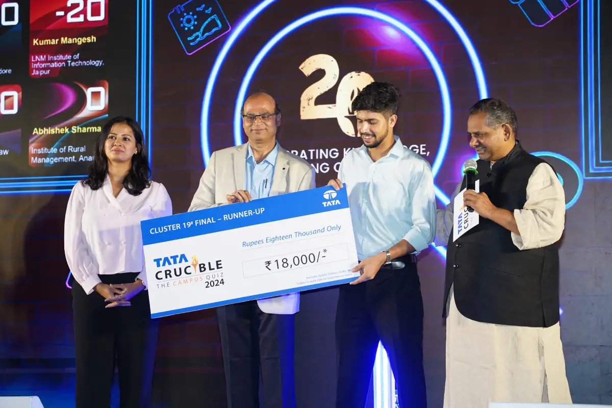 Prajwal V triumphs at the Tata Crucible Campus Quiz 2024—Gujarat Cluster Finals Prajwal V triumphs at the Tata Crucible Campus Quiz 2024—Gujarat Cluster Finals