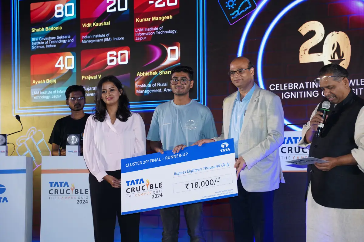 Shubh Badonia triumphs at the Tata Crucible Campus Quiz 2024—Madhya Pradesh Cluster Finals Shubh Badonia triumphs at the Tata Crucible Campus Quiz 2024—Madhya Pradesh Cluster Finals