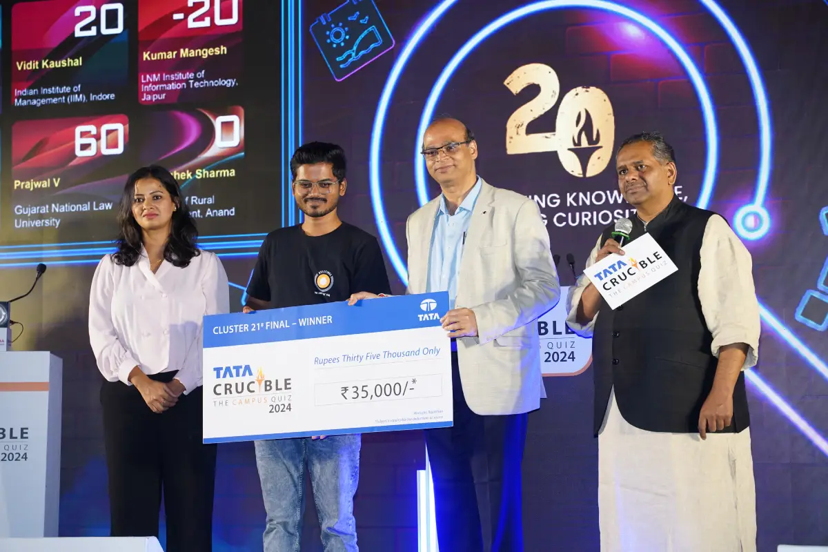 Kumar Mangesh triumphs at the Tata Crucible Campus Quiz 2024—Rajasthan Cluster Finals Kumar Mangesh triumphs at the Tata Crucible Campus Quiz 2024—Rajasthan Cluster Finals