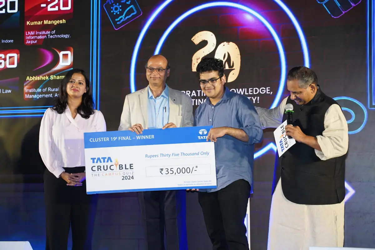 Prajwal V triumphs at the Tata Crucible Campus Quiz 2024—Gujarat Cluster Finals Prajwal V triumphs at the Tata Crucible Campus Quiz 2024—Gujarat Cluster Finals